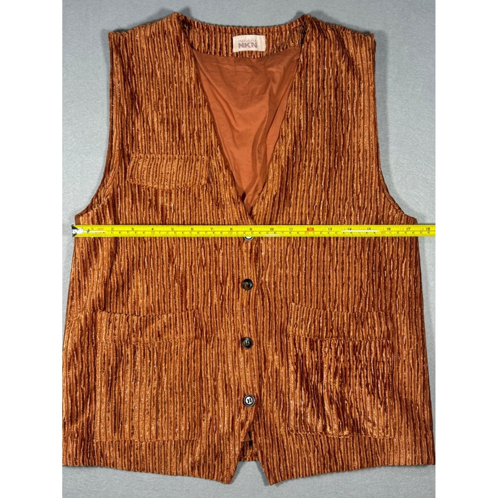 Fall Shimmer Indie Nekane NKN Copper Orange Metallic Button Front Vest Size L - Picture 4 of 8